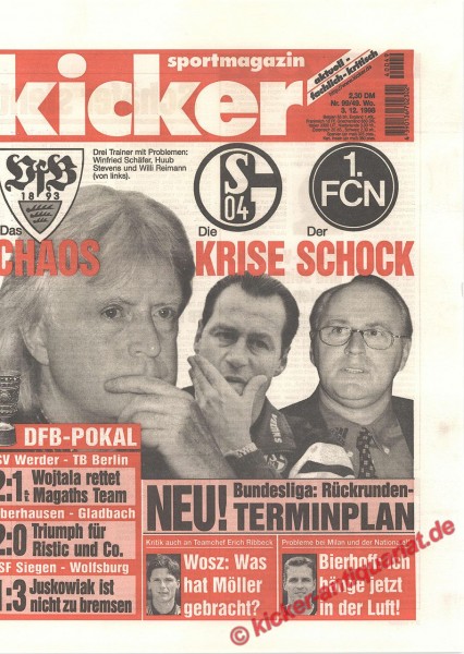 Kicker Sportmagazin Nr. 99, 3.12.1998 bis 9.12.1998