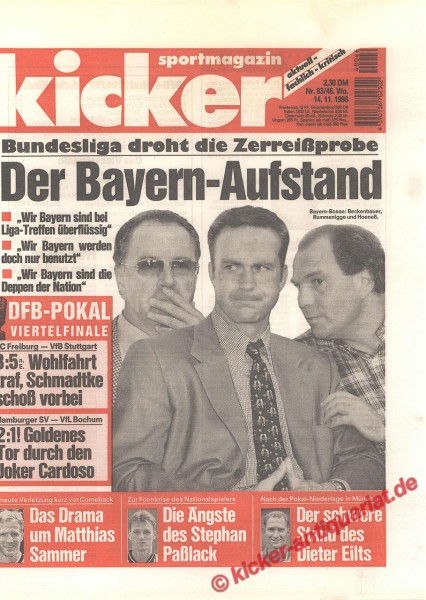 Kicker Sportmagazin Nr. 93, 14.11.1996 bis 20.11.1996