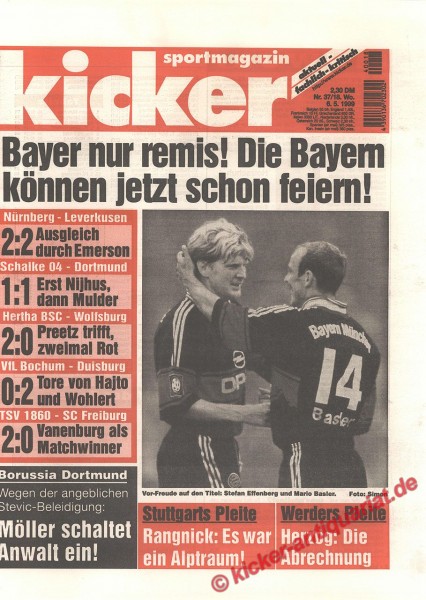 Kicker Sportmagazin Nr. 37, 6.5.1999 bis 12.5.1999