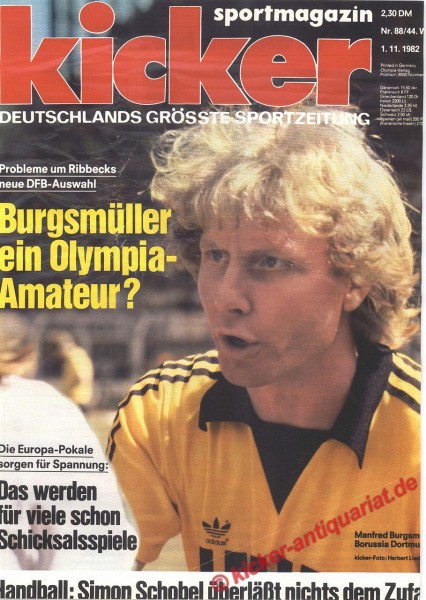 Kicker Sportmagazin Nr. 88, 1.11.1982 bis 7.11.1982