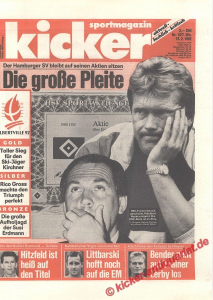 Kicker Sportmagazin Nr. 13, 13.2.1992 bis 19.2.1992